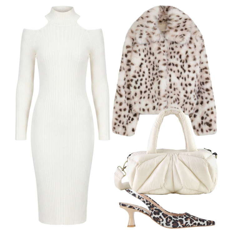 Outfit donna - Tocco animalier. Stile Glamour per Serata fuori. Abbinamento con décolleté, ecopellicce, vestiti midi/longuette, borse a mano.