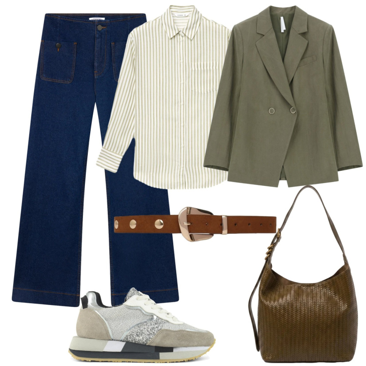 Outfit donna - Jeans d\'autunno. Stile Casual chic per Tutti i giorni. Abbinamento con jeans, camicie, cinture, blazer, borse a spalla, sneakers.