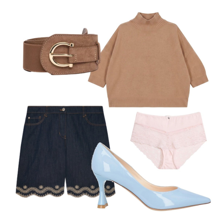 Outfit donna - Settembre. Stile Bon Ton per Tutti i giorni. Abbinamento con décolleté, culotte, maglieria, bermuda, cinture.