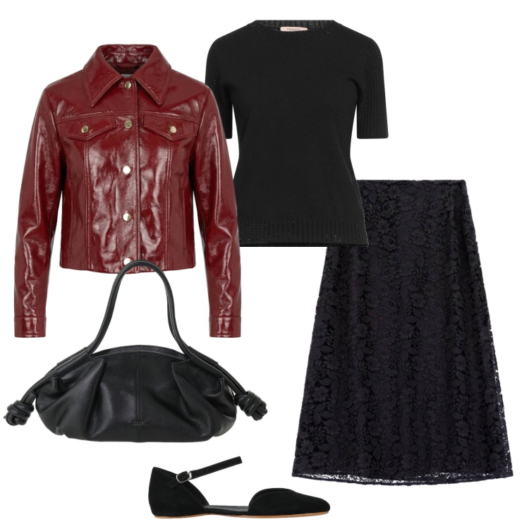 Outfit donna - Gonna in pizzo e scarpe flat. Stile Bon Ton per Tutti i giorni. Abbinamento con ballerine, pullovers, giacche, gonne longuette, borse a mano.
