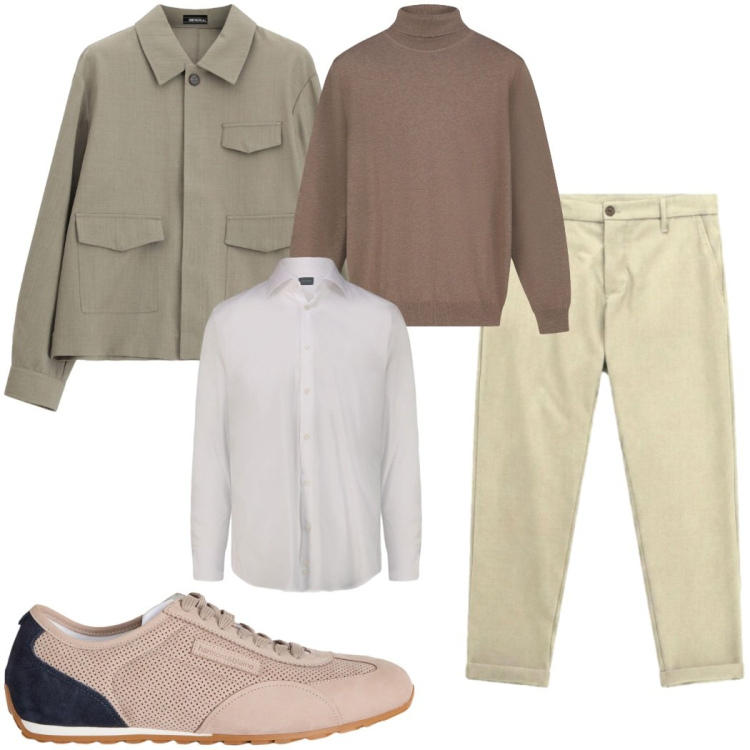 Outfit uomo - Toni neutri e terracotta. Stile Casual per Tutti i giorni. Abbinamento con sneakers, cappotti, pantaloni, camicie, pullovers.