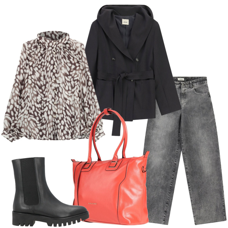 Outfit donna - La borsa colorata. Stile Casual per Tutti i giorni. Abbinamento con zaini, stivaletti chelsea, camicie, jeans, cappotti.