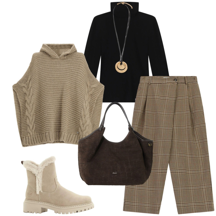 Outfit donna - Total look #2475729. Stile Urban per Tutti i giorni. Abbinamento con stivaletti, t-shirt, pantaloni, maglieria, borse a spalla, ciondoli.