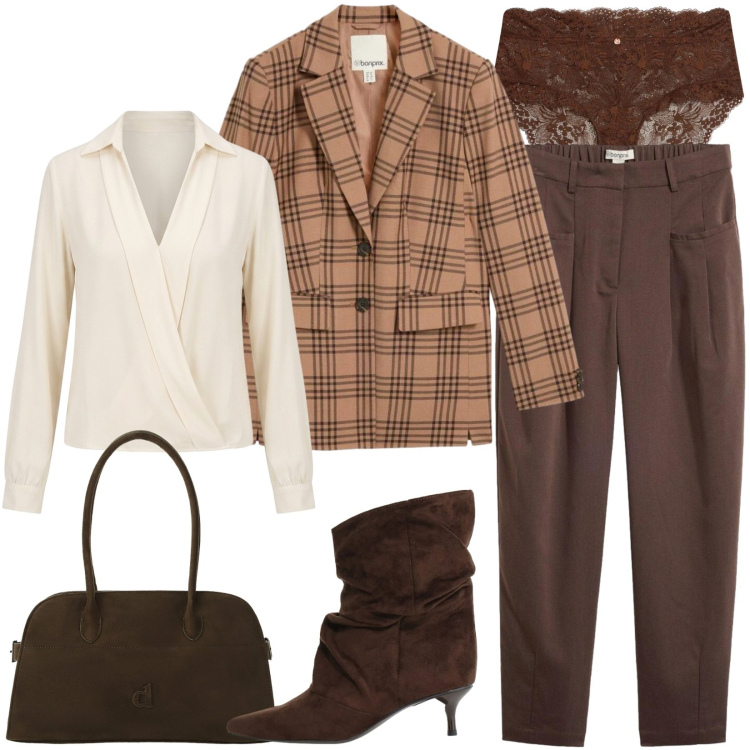 Outfit donna - Total look #2475744. Stile Chic per Tutti i giorni. Abbinamento con culotte, blazer, pantaloni, stivali, borse a spalla, bluse.