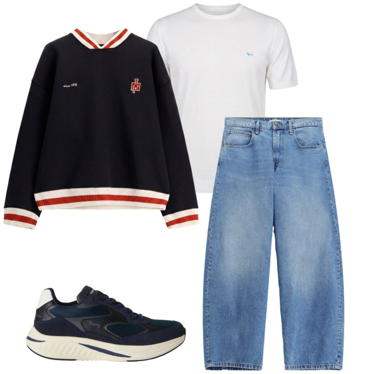 Outfit uomo - Casual autunnale. Stile Casual per Tutti i giorni. Abbinamento con sneakers, t-shirt, jeans, felpe.