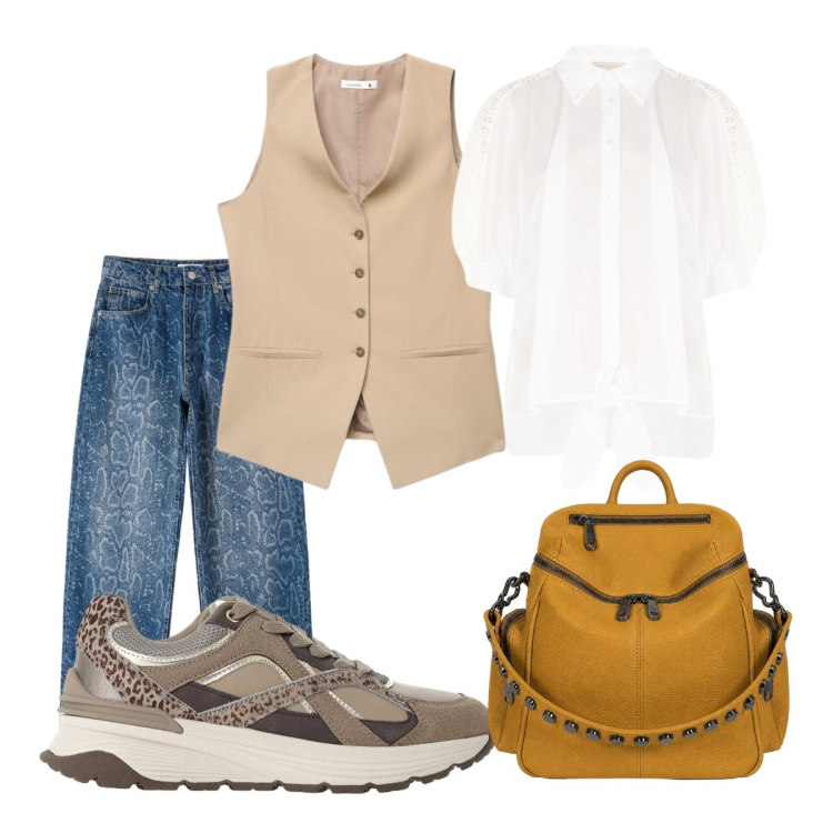 Outfit donna - Nuovi arrivi Terranova. Stile Preppy per Tutti i giorni. Abbinamento con gilet, jeans dritti, camicie a manica corta, sneakers, zaini.