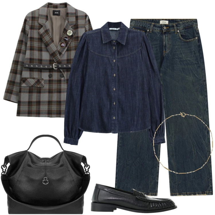 Outfit donna - Fall Outfit: monday Mood. Stile Casual chic per Tutti i giorni. Abbinamento con mocassini, camicie, jeans, blazer, borse a spalla, collane.