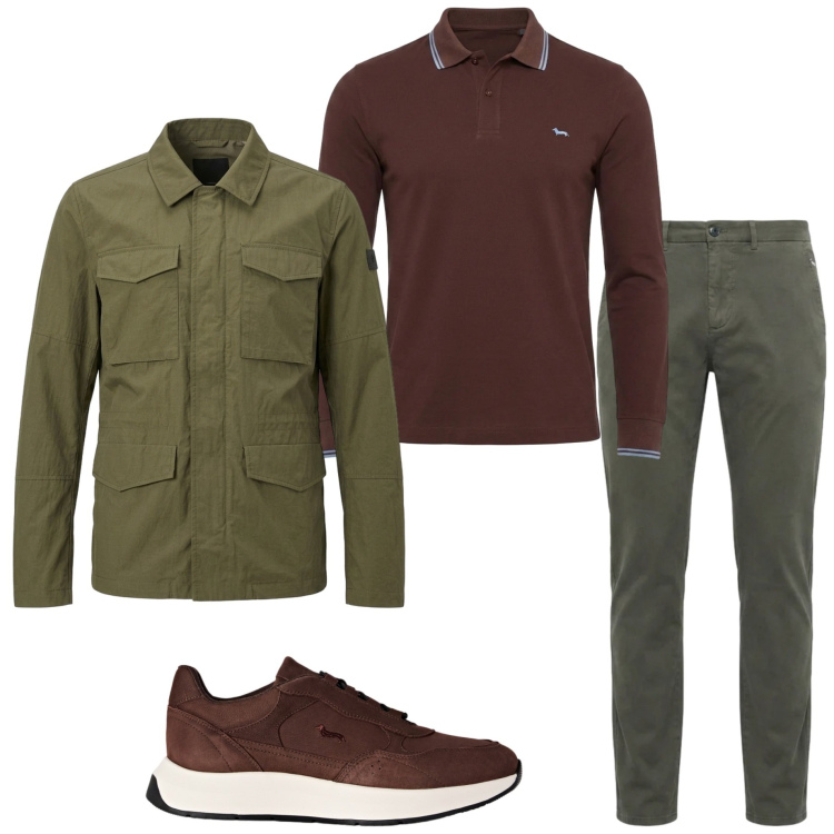Outfit uomo - Urban autunnale. Stile Urban per Ufficio. Abbinamento con sneakers, polo, pantaloni, cappotti.