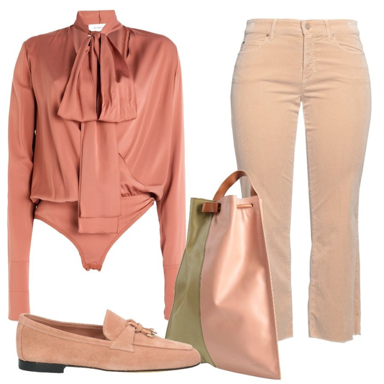 Outfit donna - Total look #2475766. Stile Sporty chic per Ufficio. Abbinamento con mocassini, body, pantaloni, zaini.