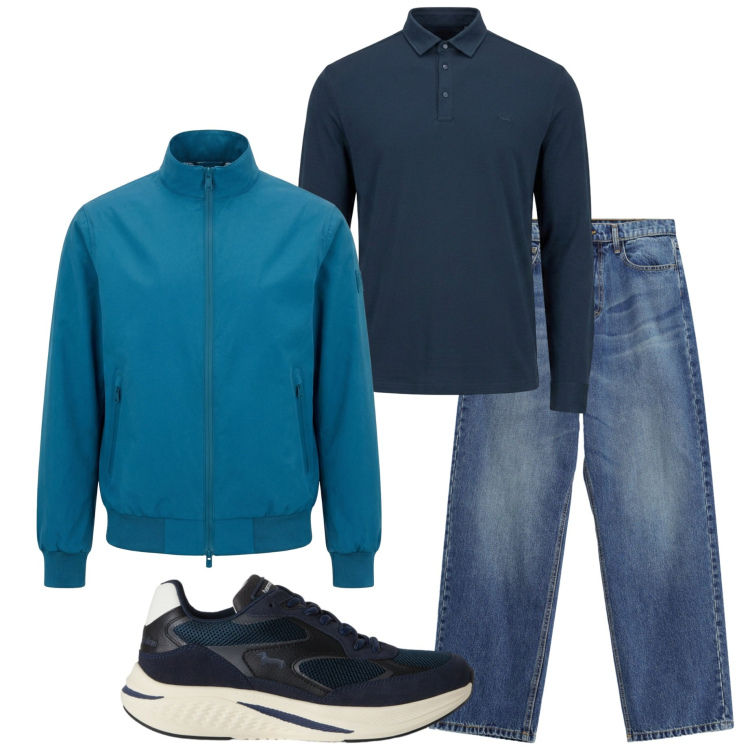 Outfit uomo - Casual style. Stile Casual per Tutti i giorni. Abbinamento con sneakers, polo, bomber, jeans.