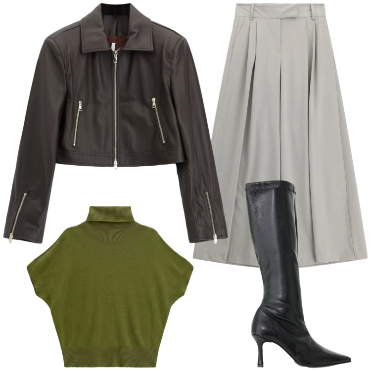 Outfit donna - Fall outfit ideas. Stile Chic per Tutti i giorni. Abbinamento con pantaloni a palazzo, t-shirt, stivali, giacche.