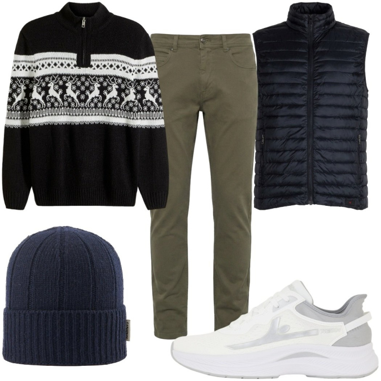 Outfit uomo - Total look #2475784. Stile Business/Elegante per Tutti i giorni. Abbinamento con pantaloni, sneakers, piumini, berretti, maglieria.