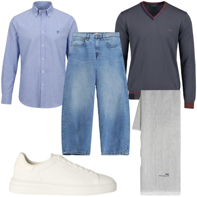 Outfit uomo - Total look #2475786. Stile Casual per Tutti i giorni. Abbinamento con sneakers, camicie, maglieria, sciarpe, jeans.