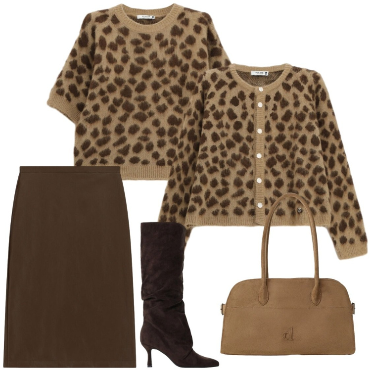 Outfit donna - Pensando all\'inverno. Stile Glamour per Serata fuori. Abbinamento con stivali, cardigans, maglieria, gonne longuette, borse a spalla.