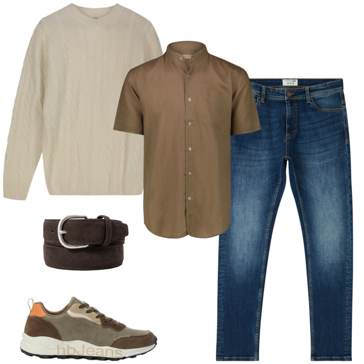 Outfit uomo - Total look #2475801. Stile Trendy per Serata speciale. Abbinamento con sneakers, maglieria, camicie a manica corta, cinture, jeans skinny.