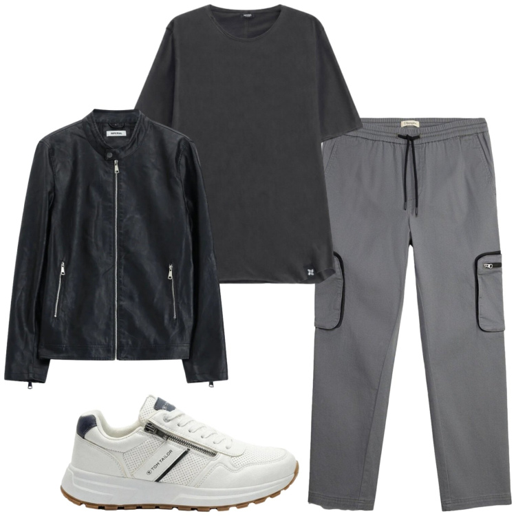 Outfit uomo - Total look #2475803. Stile Urban per Tutti i giorni. Abbinamento con t-shirt, giacche, pantaloni cargo, sneakers.