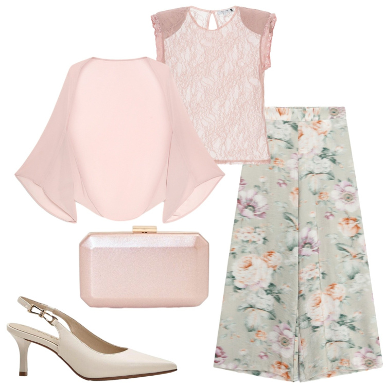 Outfit donna - Total look #2475805. Stile Chic per Cerimonia. Abbinamento con blazer, top, clutch, pantaloni a palazzo, décolleté.