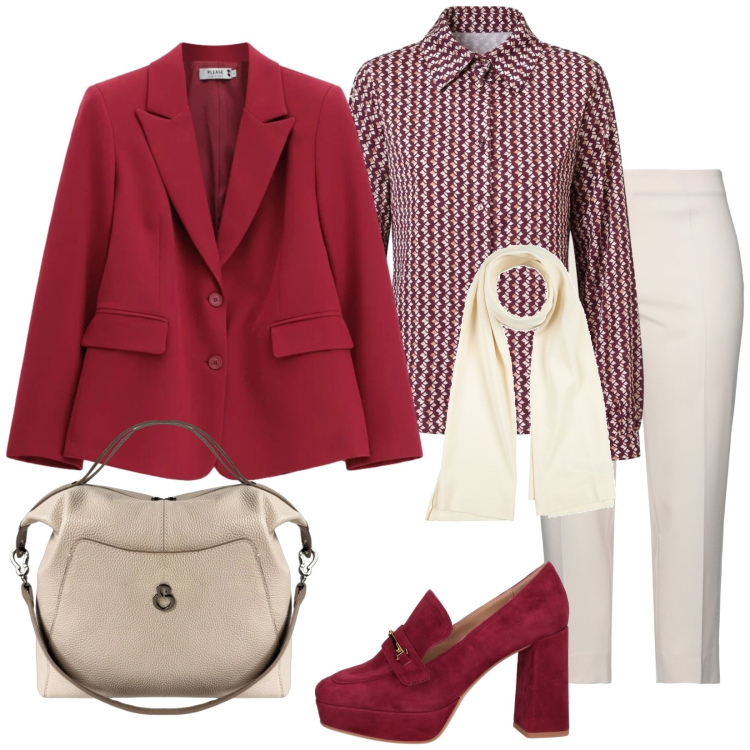 Outfit donna - Arrivo puntuale. Stile Bon Ton per Ufficio. Abbinamento con pantaloni, sciarpe, mocassini, blazer, camicie, borse a mano.