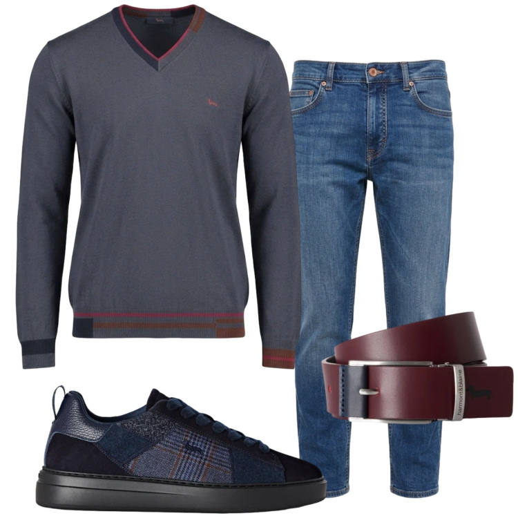 Outfit uomo - Dove andiamo?. Stile Trendy per Tutti i giorni. Abbinamento con sneakers, cinture, jeans, maglieria.