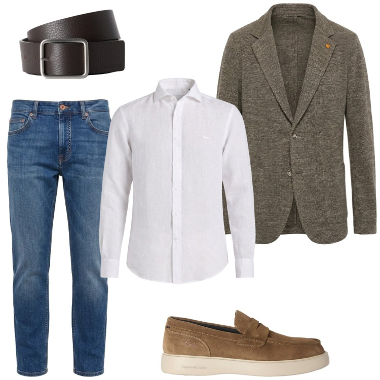 Outfit uomo - Autunno in giacca. Stile Trendy per Ufficio. Abbinamento con scarpe stringate, jeans, cinture, giacche, camicie.