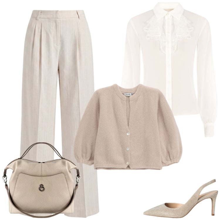 Outfit donna - Pizzo e tonalità chiare. Stile Chic per Ufficio. Abbinamento con décolleté, pantaloni, cardigans, camicie, borse a mano.