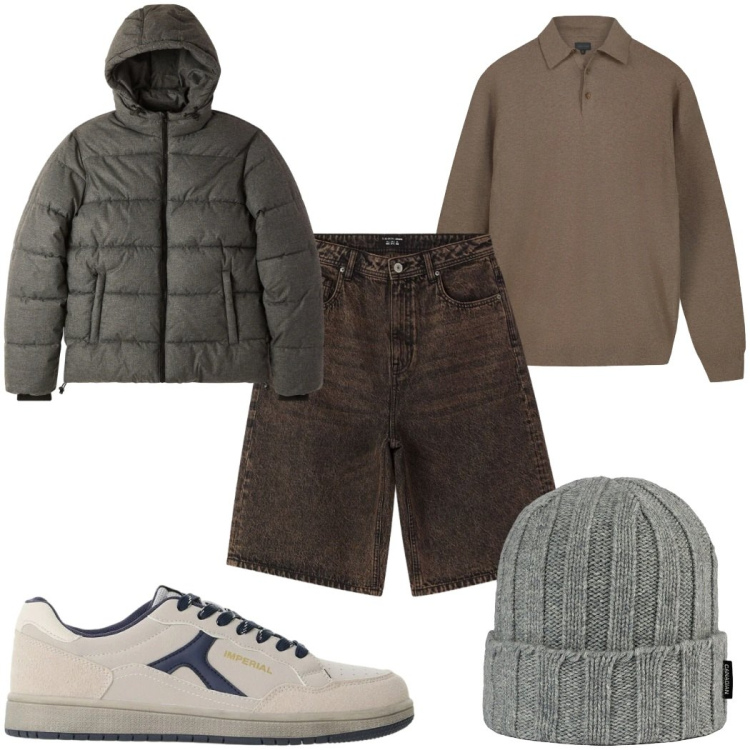 Outfit uomo - Total look #2475842. Stile Casual per Tutti i giorni. Abbinamento con sneakers, maglieria, berretti, bomber, bermuda.