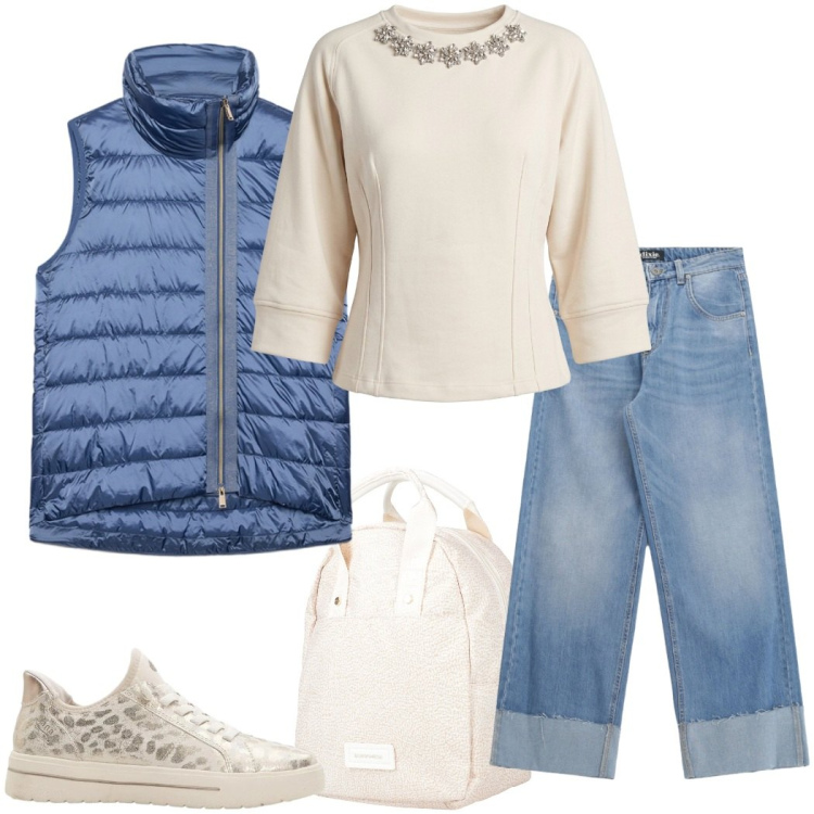 Outfit donna - Weekend fuori porta. Stile Casual chic per Tutti i giorni. Abbinamento con zaini, sneakers, felpe, jeans, piumini.