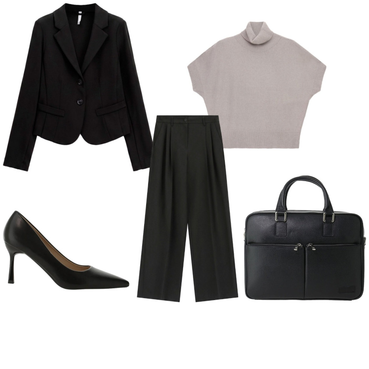 Outfit donna - We are back. Stile Minimal per Ufficio. Abbinamento con borse messenger, décolleté, pantaloni a palazzo, blazer, pullovers.