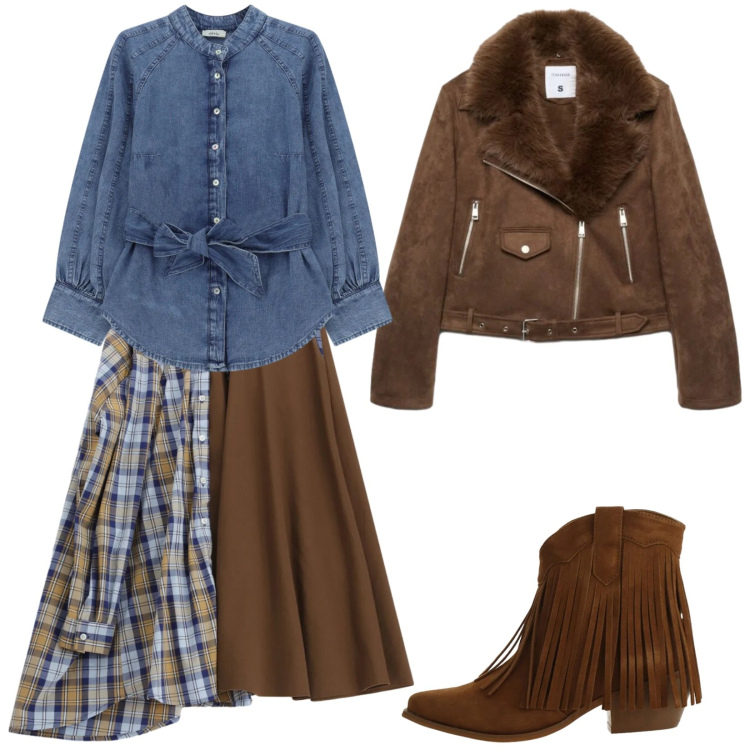 Outfit donna - Vivace. Stile Urban per Tutti i giorni. Abbinamento con giacche, stivaletti texani, gonne longuette, camicie.