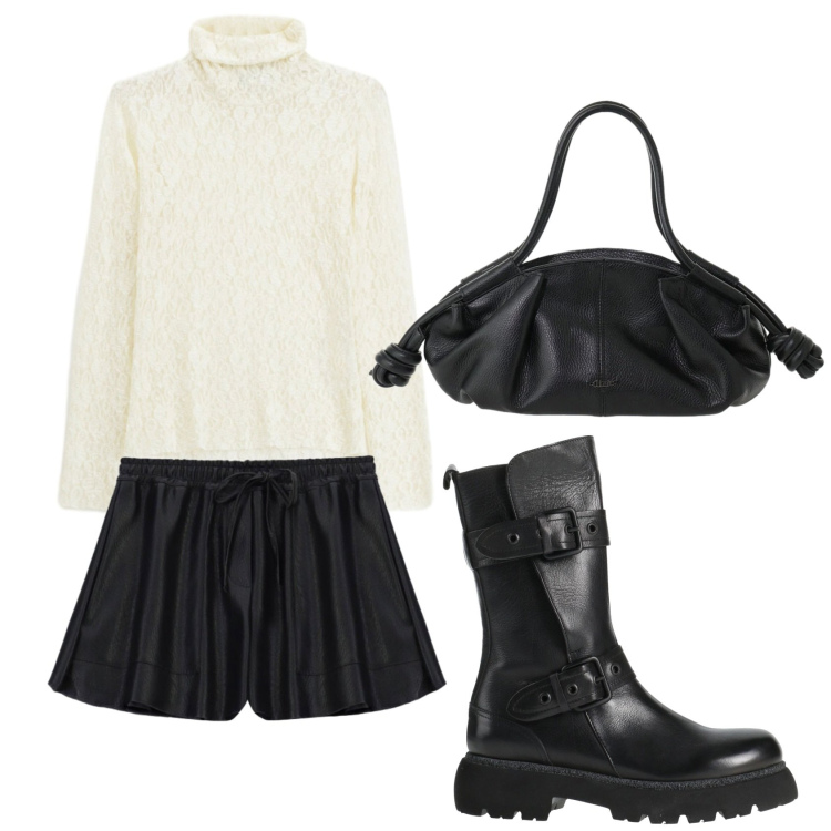 Outfit donna - Total look #2475884. Stile Rock per Tutti i giorni. Abbinamento con stivaletti, t-shirt, borse a mano, shorts.