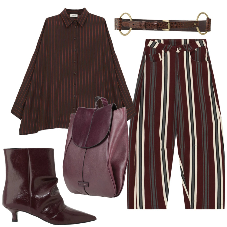 Outfit donna - Total look #2475885. Stile Trendy per Ufficio. Abbinamento con zaini, pantaloni, cinture, stivaletti, camicie.