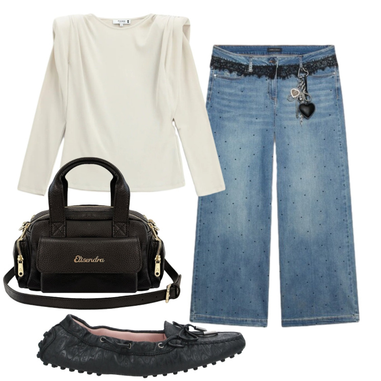 Outfit donna - Total look #2475887. Stile Casual per Ufficio. Abbinamento con mocassini, t-shirt, jeans, borse a mano.