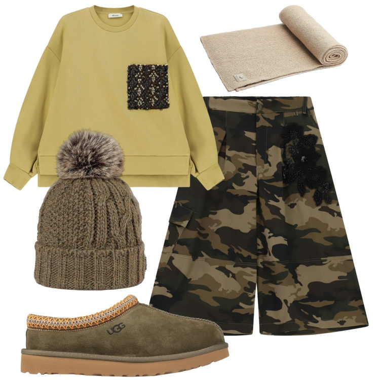 Outfit donna - Total look #2475893. Stile Urban per Tutti i giorni. Abbinamento con stivaletti, felpe, bermuda, sciarpe, berretti.