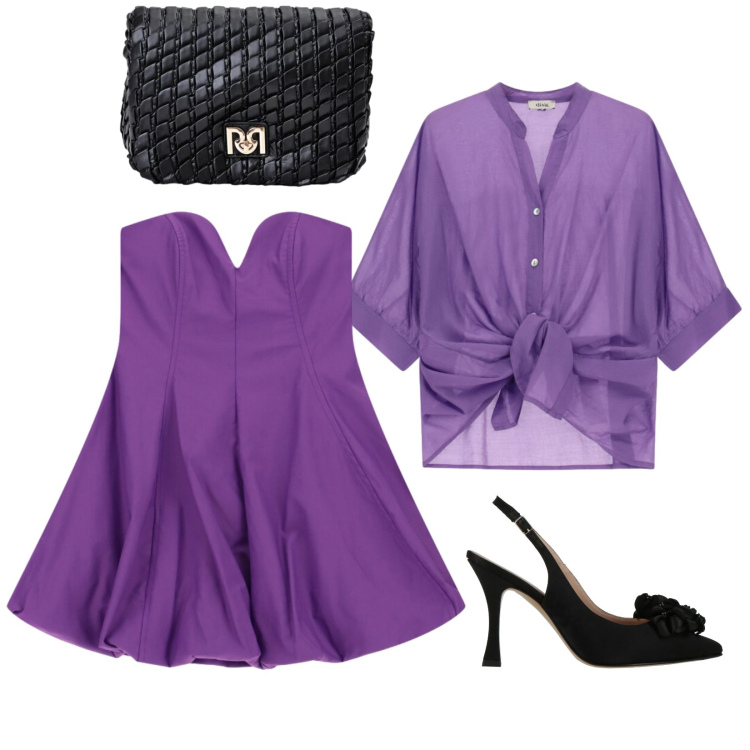 Outfit donna - Serata. Stile Trendy per Serata fuori. Abbinamento con décolleté, camicie a manica corta, vestiti corti, borse a tracolla.