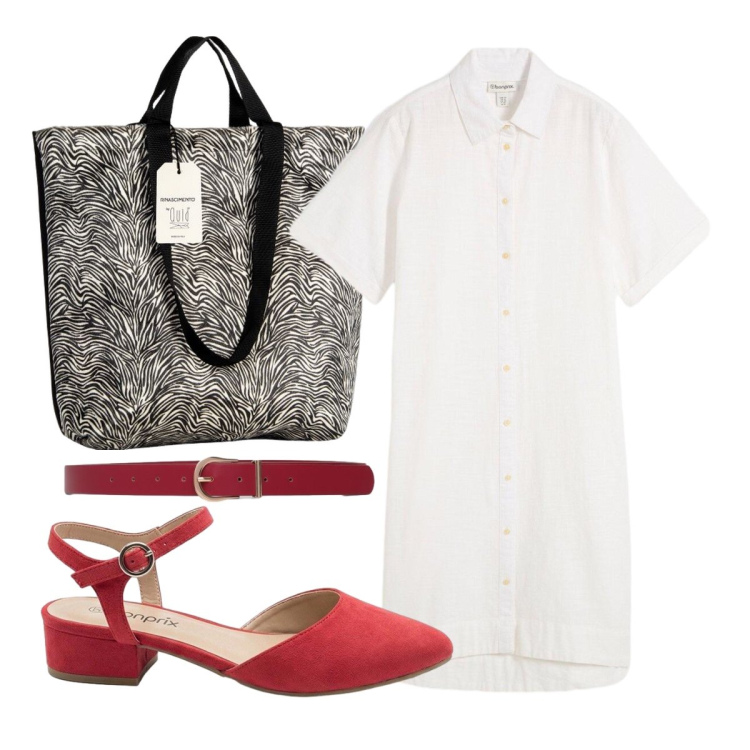Outfit donna - Settembre. Stile Minimal per Tutti i giorni. Abbinamento con vestiti chemisier, décolleté, cinture, borse tote.