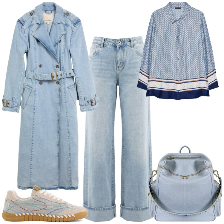 Outfit donna - Trench in denim. Stile Urban per Tutti i giorni. Abbinamento con trench, camicie, zaini, jeans, sneakers.