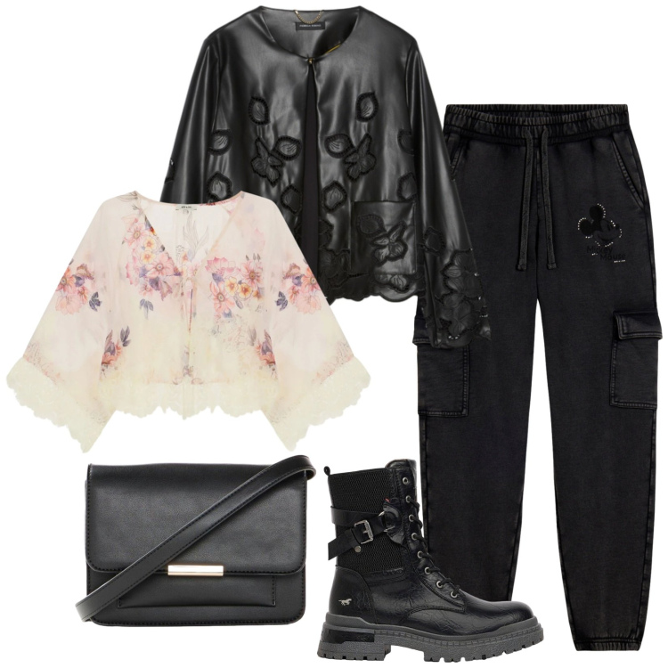 Outfit donna - Total look #2475972. Stile Urban per Serata fuori. Abbinamento con borse a tracolla, anfibi, pantaloni cargo, top, blazer.