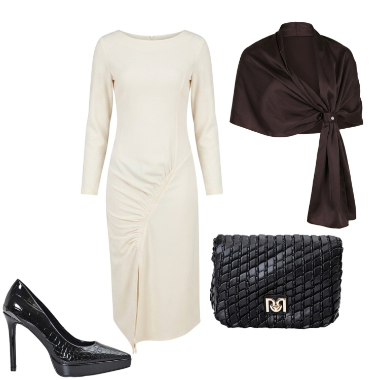 Outfit donna - Protagonista. Stile Chic per Cerimonia. Abbinamento con stole, borse a tracolla, décolleté, vestiti midi/longuette.