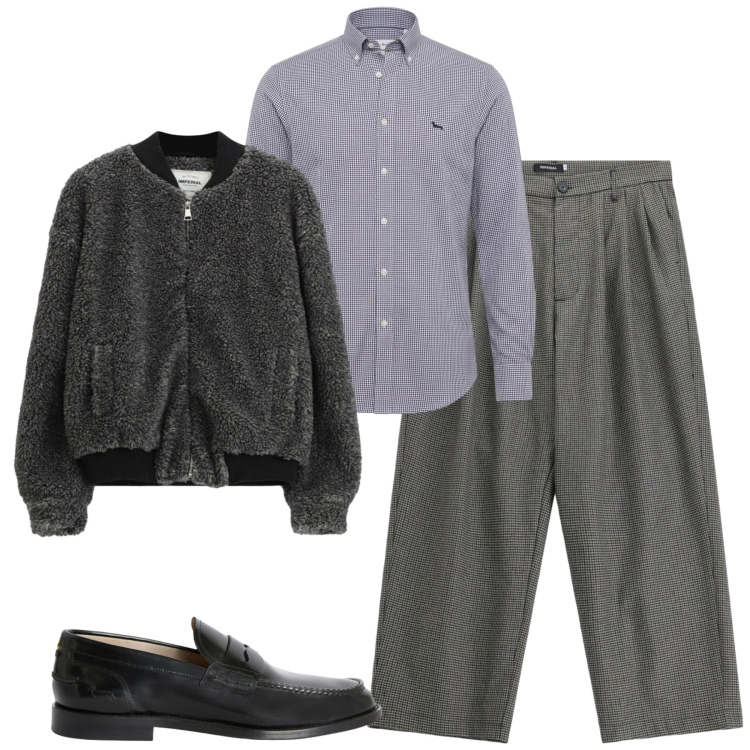 Outfit uomo - City. Stile Urban per Tutti i giorni. Abbinamento con camicie, scarpe stringate, pantaloni, bomber.