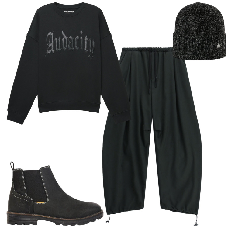 Outfit uomo - City. Stile Casual per Tutti i giorni. Abbinamento con pantaloni, berretti, felpe, stivali e stivaletti.