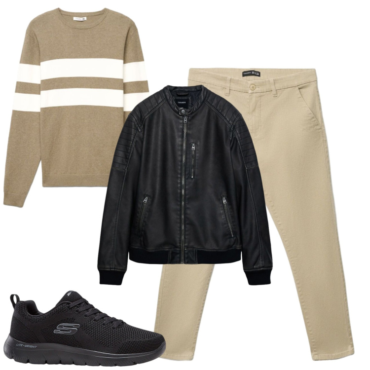 Outfit uomo - City. Stile Casual per Tutti i giorni. Abbinamento con giacche, pantaloni chino, maglieria, sneakers.