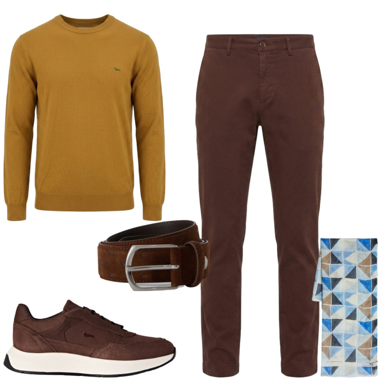 Outfit uomo - City. Stile Urban per Tutti i giorni. Abbinamento con cinture, sneakers, pantaloni, sciarpe, maglieria.