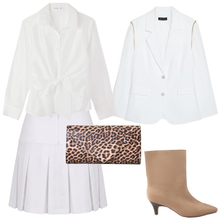 Outfit donna - In bianco a settembre. Stile Casual per Tutti i giorni. Abbinamento con stivaletti, camicie, minigonne, pochette, blazer.