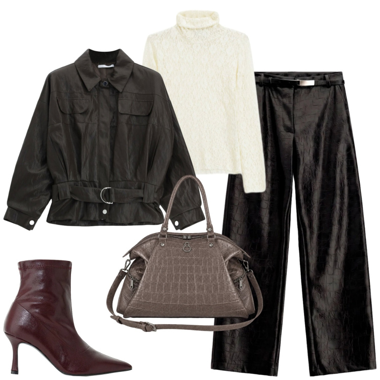 Outfit donna - Imperial. Stile Trendy per Tutti i giorni. Abbinamento con stivaletti, pantaloni, bomber, t-shirt, shopping bag.
