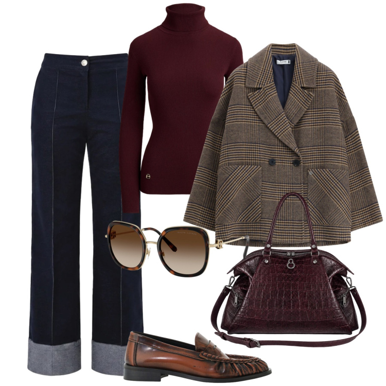 Outfit donna - Casual chic by Meg Ryan. Stile Casual chic per Ufficio. Abbinamento con mocassini, blazer, pantaloni, shopping bag, occhiali da sole, pullovers.
