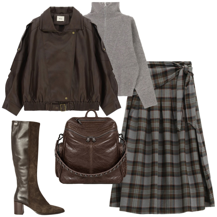 Outfit donna - Countryside. Stile Casual chic per Tutti i giorni. Abbinamento con stivali, giacche, gonne longuette, maglieria, zaini.
