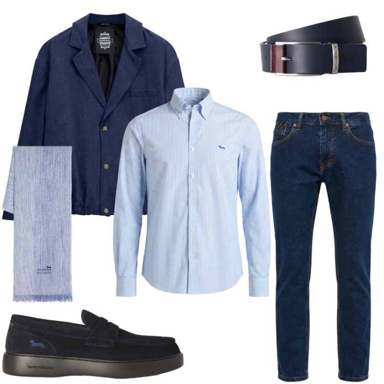 Outfit uomo - Total look #2476066. Stile Casual per Ufficio. Abbinamento con scarpe stringate, cinture, pantaloni, sciarpe, camicie, giacche.