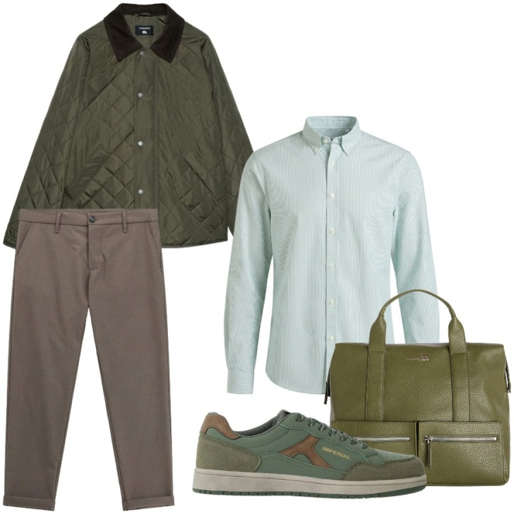 Outfit uomo - Total look #2476068. Stile Trendy per Ufficio. Abbinamento con camicie, borse sportive, pantaloni, sneakers, giacche.