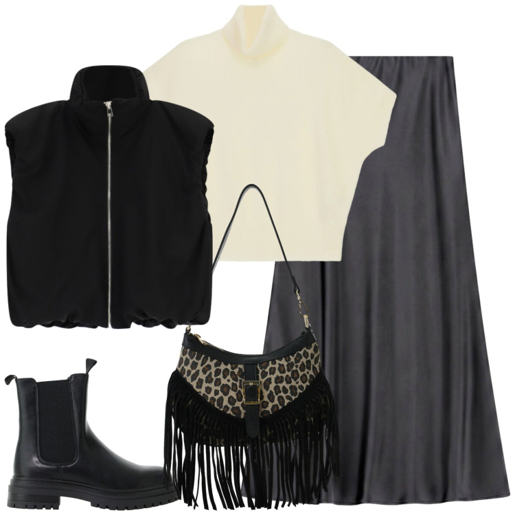 Outfit donna - Total look #2476072. Stile Casual per Tutti i giorni. Abbinamento con gonne lunghe, borse a spalla, piumini, stivaletti chelsea, maglieria.
