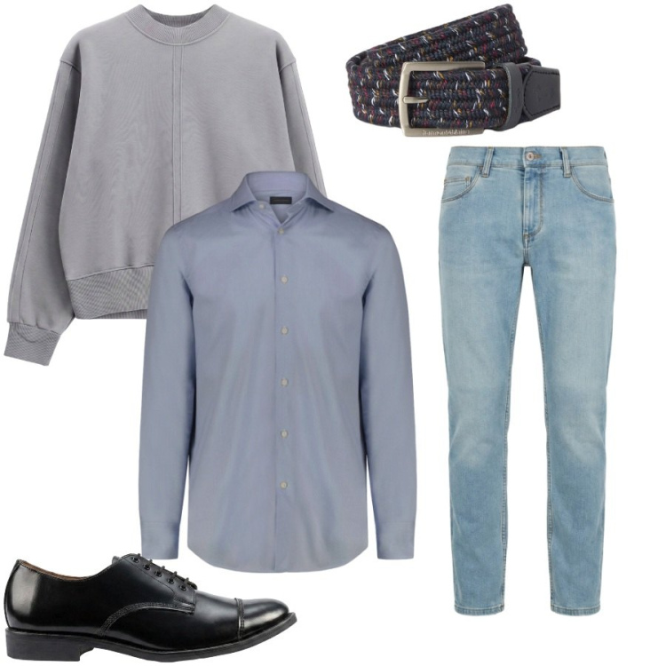 Outfit uomo - Total look #2476074. Stile Casual per Tutti i giorni. Abbinamento con cinture, jeans slim fit, felpe, camicie, scarpe stringate.